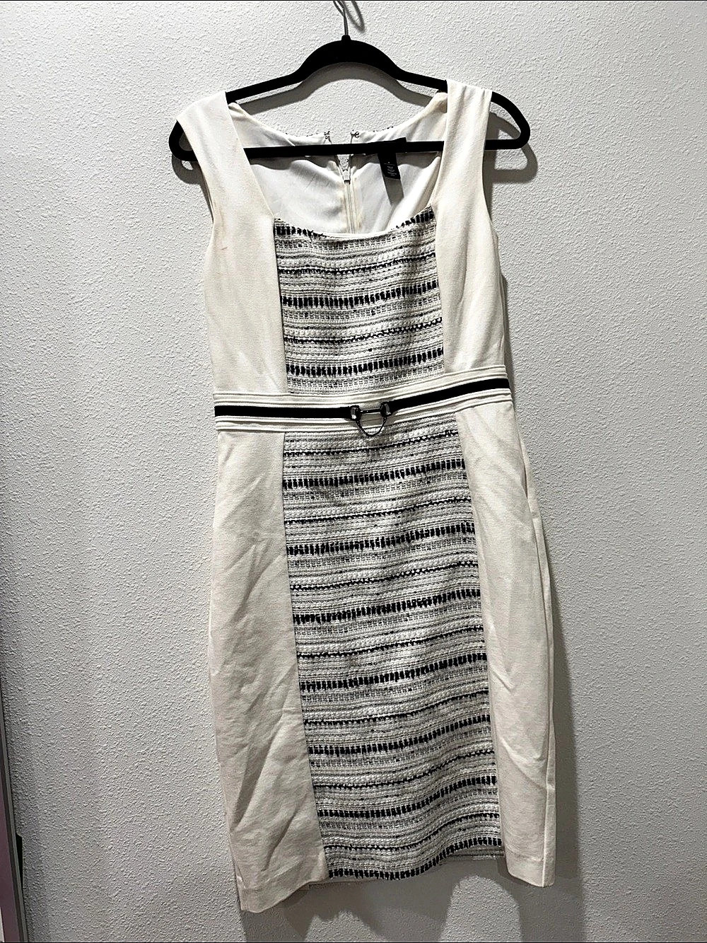 White House Black Market Body Perfecting Tweed-Inset Sheath Dress White & Black